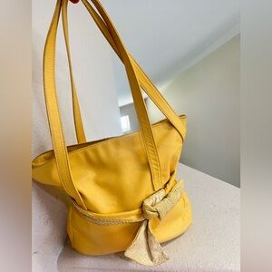 PAOLO MASI Butter Yellow Leather Tote Hand Bag SNAKESKIN‎ Bow Read Description